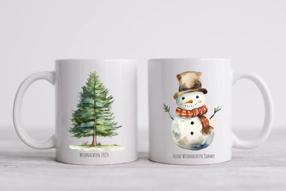 Geschenk Nikolaus, Weihnachten personalisiert -  Kindertasse, Kinderbecher, Kinderteller - Nikolaustasse, Weihnachtstasse -vmit Name & Schneemann