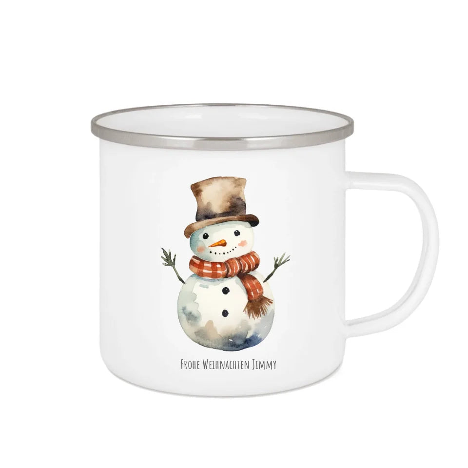 Geschenk Nikolaus, Weihnachten personalisiert -  Kindertasse, Kinderbecher, Kinderteller - Nikolaustasse, Weihnachtstasse -vmit Name & Schneemann