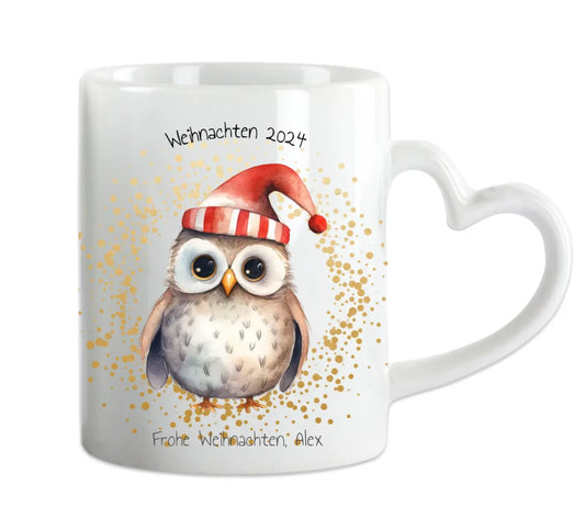 Personalisiertes Weihnachtsgeschenk - Personalisierte Kindertasse Tasse Geschenk, Weihnachtstasse, Nikolaustasse mit Eule, Tannen, Name und Text