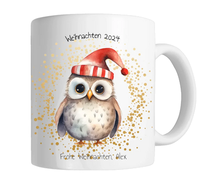 Geschenk Nikolaus, Weihnachten personalisiert -  Kindertasse, Kinderbecher, Kinderteller - Nikolaustasse, Weihnachtstasse - Eule