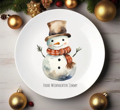 Geschenk Nikolaus, Weihnachten personalisiert -  Kindertasse, Kinderbecher, Kinderteller - Nikolaustasse, Weihnachtstasse -vmit Name & Schneemann