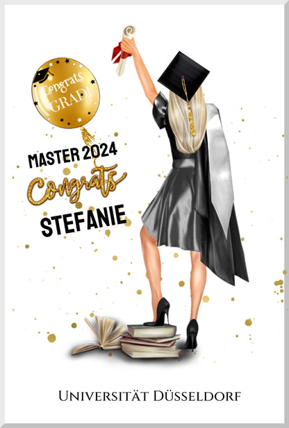 Abschlussgeschenk personalisiertes Poster Geschenk Bachelor - Geschenk Master - Geschenk Abitur - Schulabschluss Mädchen, Frau Leinwanddruck Leinwandbild 30x20 cm