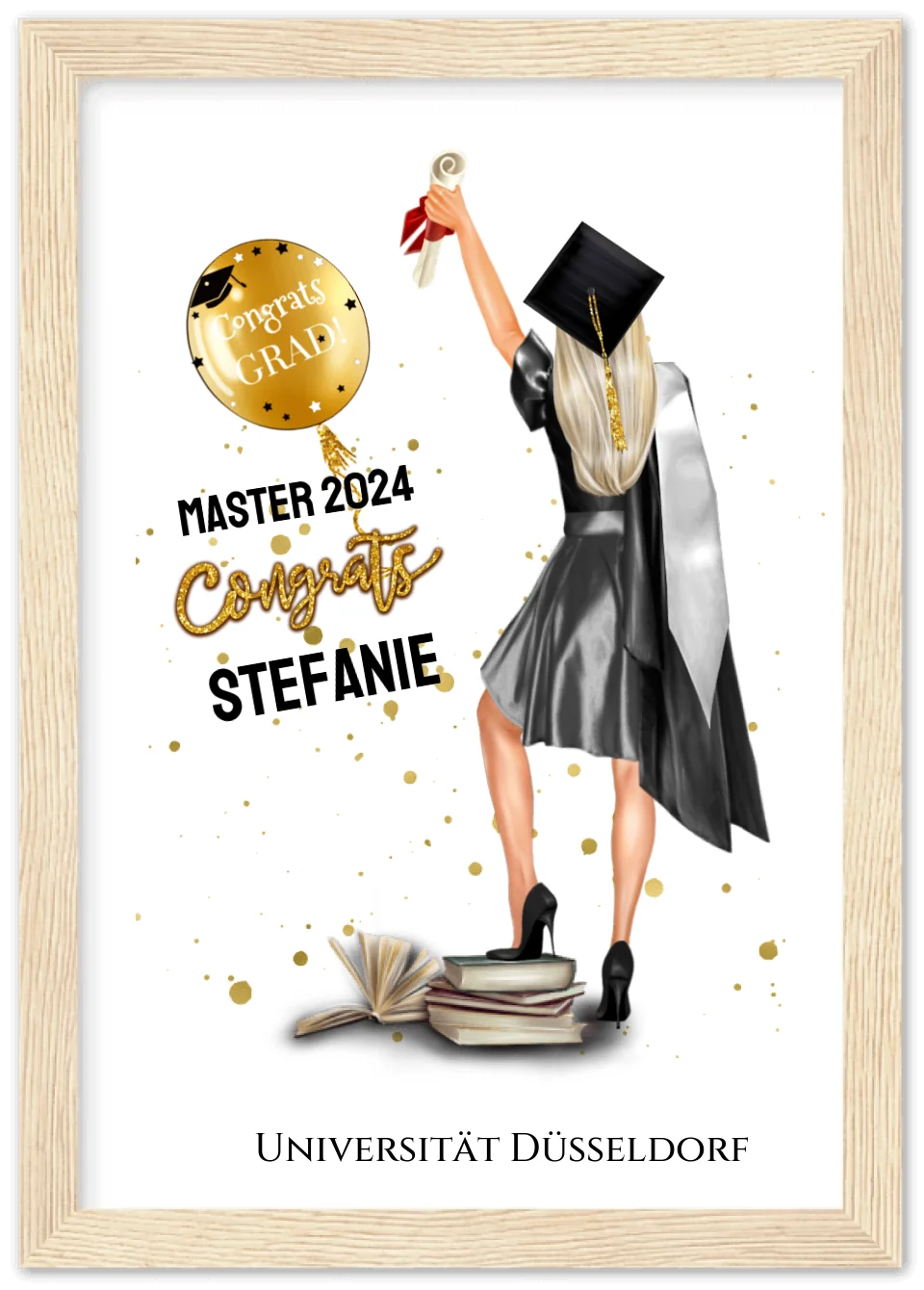Abschlussgeschenk personalisiertes Poster Geschenk Bachelor - Geschenk Master - Geschenk Abitur - Schulabschluss Mädchen, Frau Premium Matte Paper Wooden Framed Poster - Wood - Vertical Gerahmtes Poster A4 21x29.7 cm