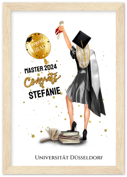 Abschlussgeschenk personalisiertes Poster Geschenk Bachelor - Geschenk Master - Geschenk Abitur - Schulabschluss Mädchen, Frau Premium Matte Paper Wooden Framed Poster - Wood - Vertical Gerahmtes Poster A4 21x29.7 cm