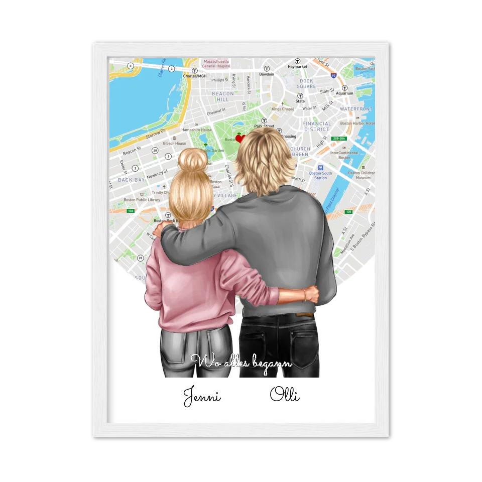 Personalisiertes Geschenk für Pärchen, Geschenk Freundin/Freund & Partnerin/Partner - Paar Bild Poster mit Stadtkarte / Sternenkarte