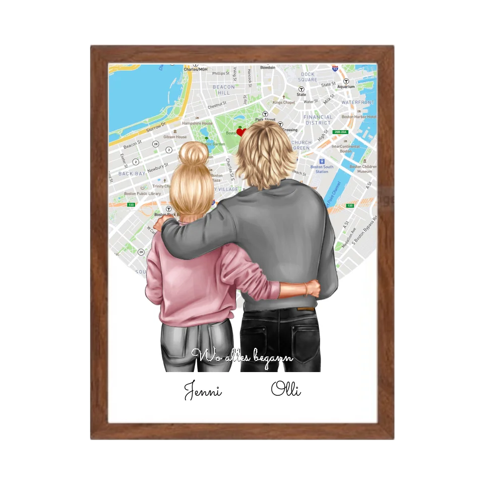 Personalisiertes Geschenk für Pärchen, Geschenk Freundin/Freund & Partnerin/Partner - Paar Bild Poster mit Stadtkarte / Sternenkarte