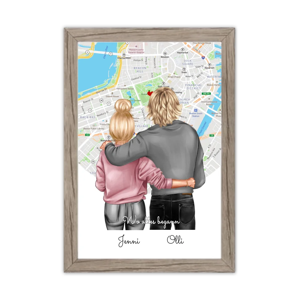 Personalisiertes Geschenk für Pärchen, Geschenk Freundin/Freund & Partnerin/Partner - Paar Bild Poster mit Stadtkarte / Sternenkarte