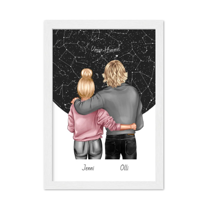 Personalisiertes Poster Geschenk Freundin / Freund - Paar Bild mit Stadtkarte / Sternenkarte - Geburtstagsgeschenk, Weihnachtsgeschenk