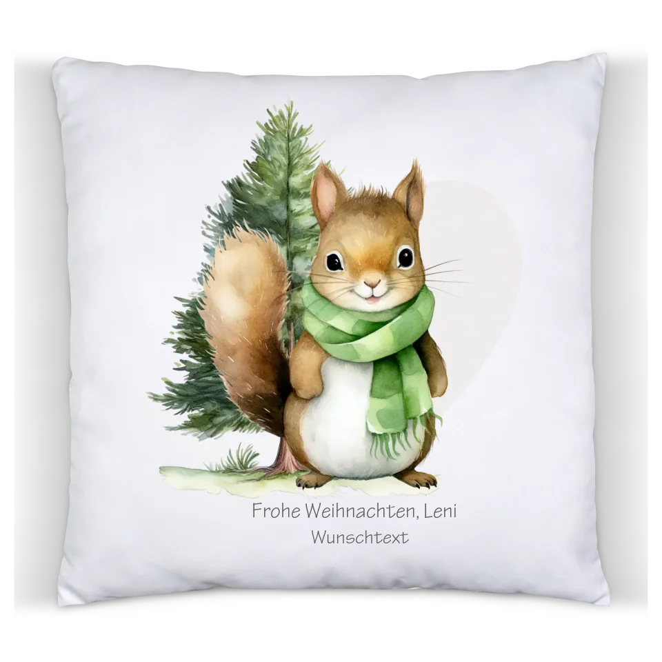 Geschenk Nikolaus, Weihnachtsgeschenk Kissen personalisiert für Mädchen & Jungen -  Eichhörnchen mit Name, Text