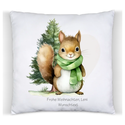 Geschenk Nikolaus, Weihnachtsgeschenk Kissen personalisiert für Mädchen & Jungen -  Eichhörnchen mit Name, Text