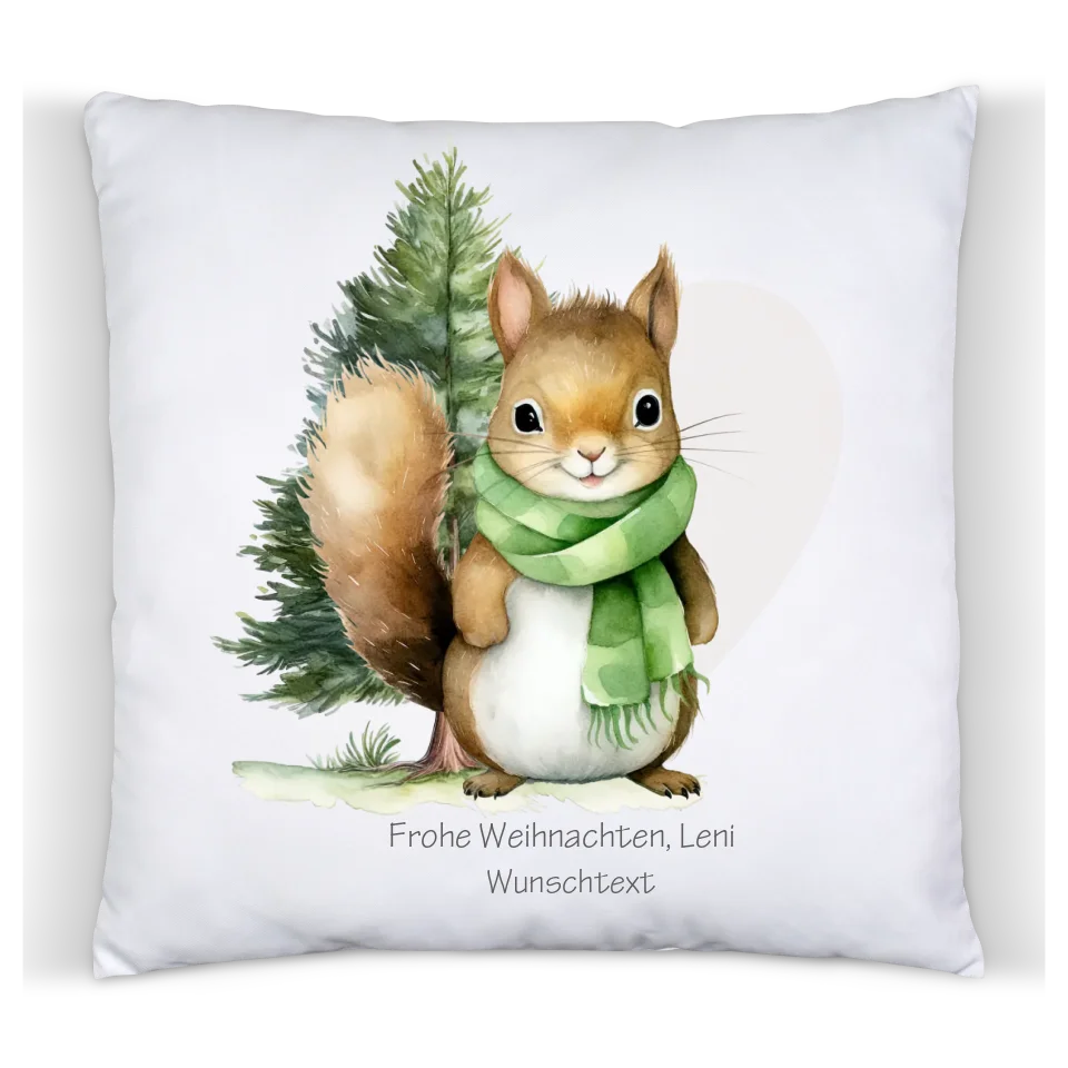 Geschenk Nikolaus, Weihnachtsgeschenk Kissen personalisiert für Mädchen & Jungen -  Eichhörnchen mit Name, Text