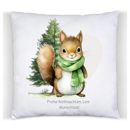 Geschenk Nikolaus, Weihnachtsgeschenk Kissen personalisiert für Mädchen & Jungen -  Eichhörnchen mit Name, Text