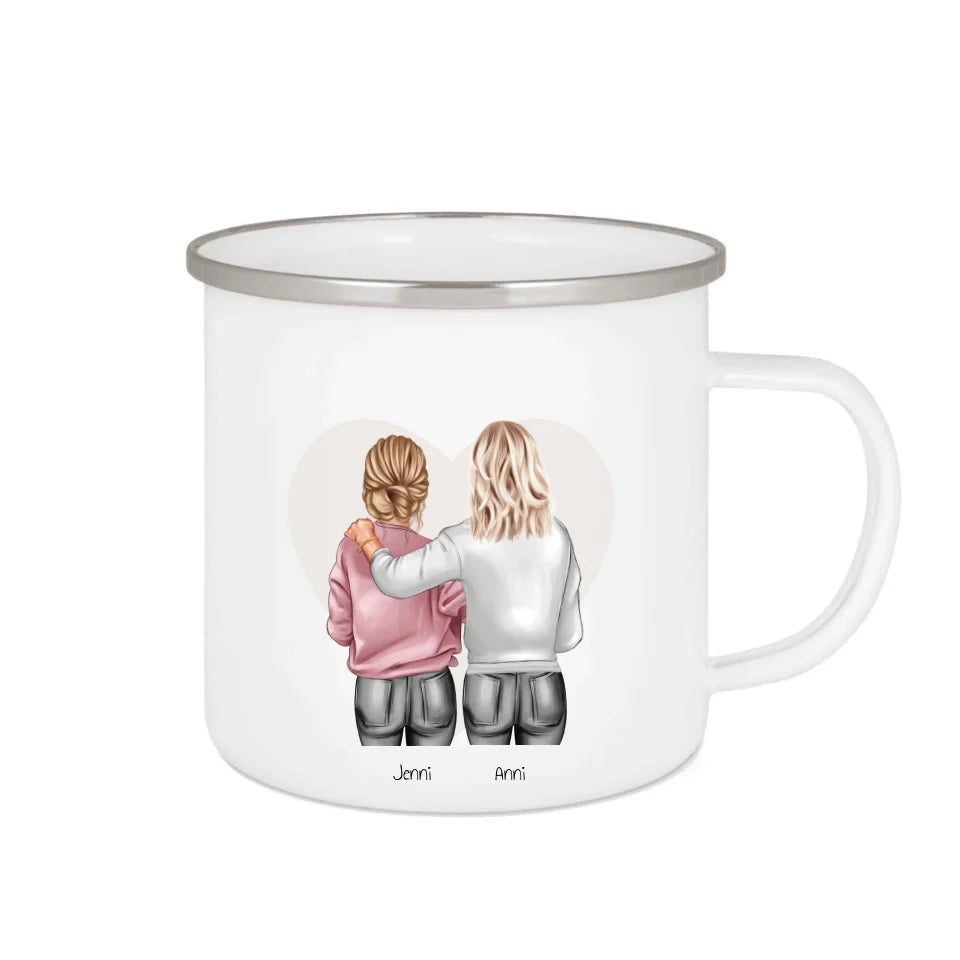 2 beste Freundinnen Geburtstagsgeschenk - Personalisierte Tasse Emaille - Best Friends Weihnachtsgeschenk