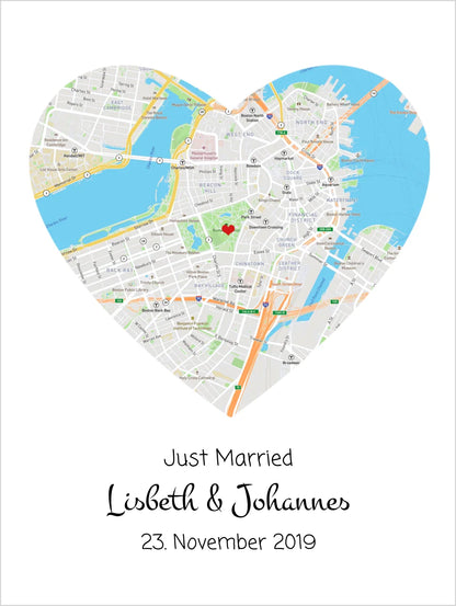 Personalisiertes Hochzeitsgeschenk - Poster im MAP-STYLE - Geschenkidee Hochzeit Herz - Hochzeitstaggeschenk - Valentinstaggeschenk