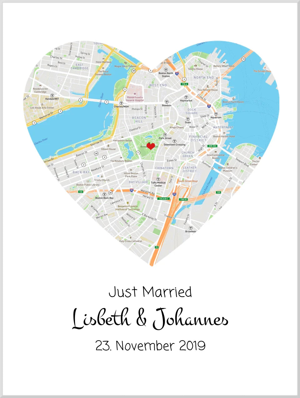 Personalisiertes Hochzeitsgeschenk - Poster im MAP-STYLE - Geschenkidee Hochzeit Herz - Hochzeitstaggeschenk - Valentinstaggeschenk