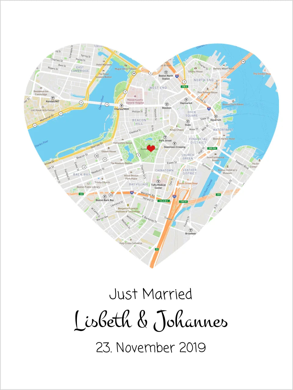 Personalisiertes Hochzeitsgeschenk - Poster im MAP-STYLE - Geschenkidee Hochzeit Herz - Hochzeitstaggeschenk - Valentinstaggeschenk