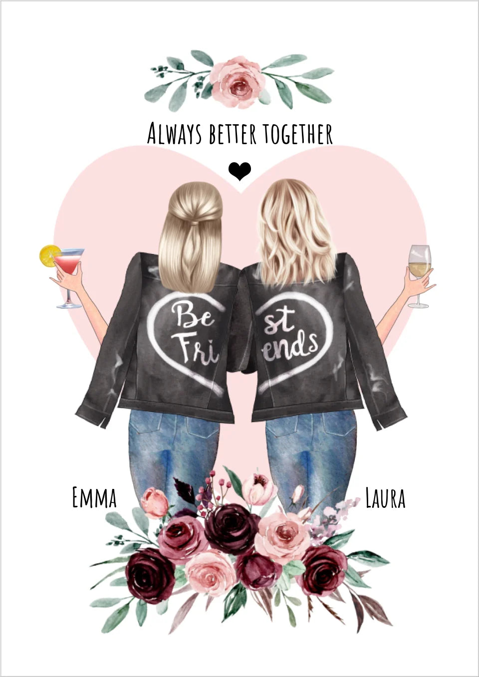 2 Beste Freundin Geschenk personalisiertes Geschenk Poster mit Spruch - Freundinnen Bild - Geburtstagsgeschenk Schwester