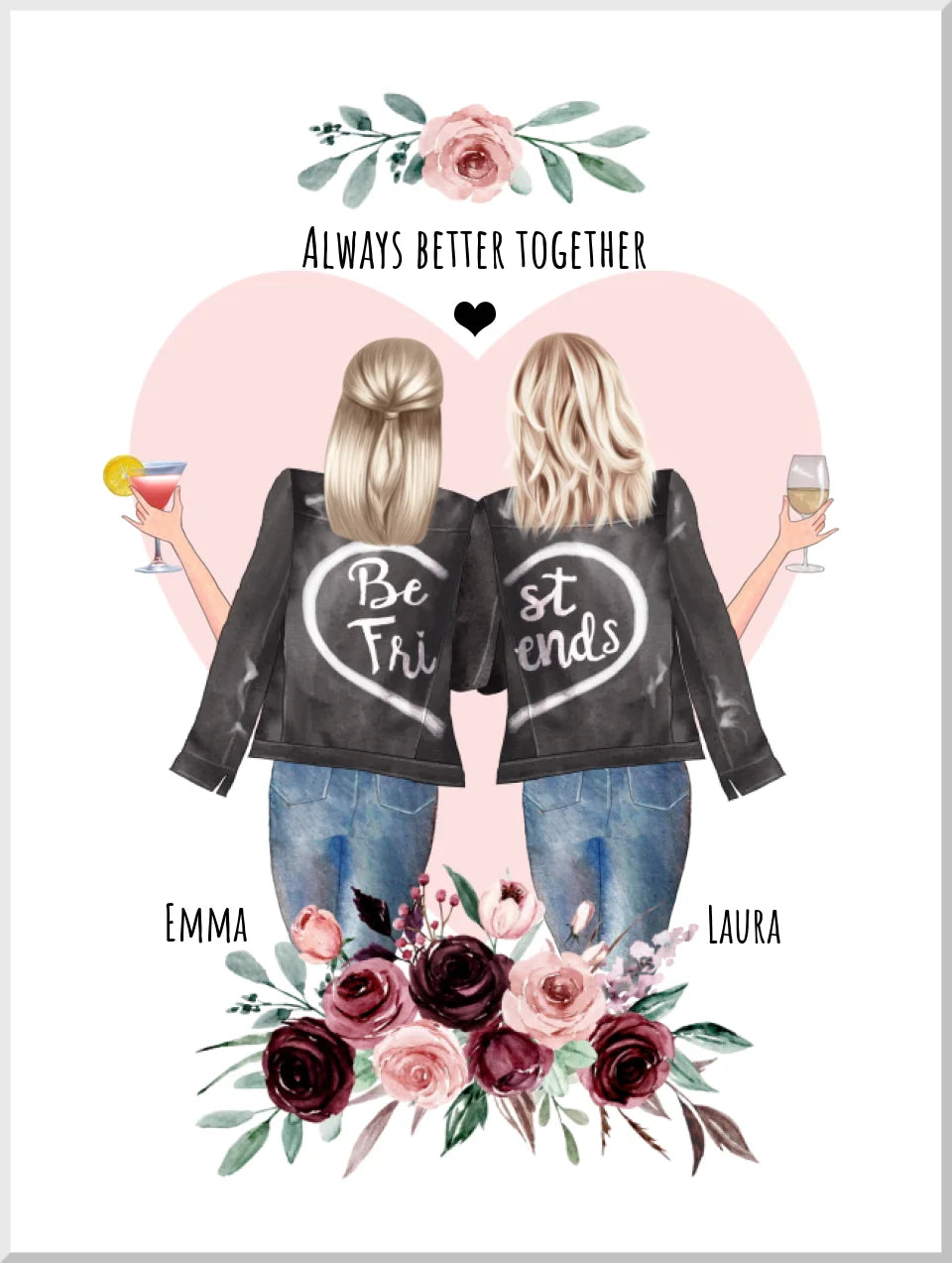 2 Beste Freundin Geschenk personalisiertes Geschenk Poster mit Spruch - Freundinnen Bild - Geburtstagsgeschenk Schwester