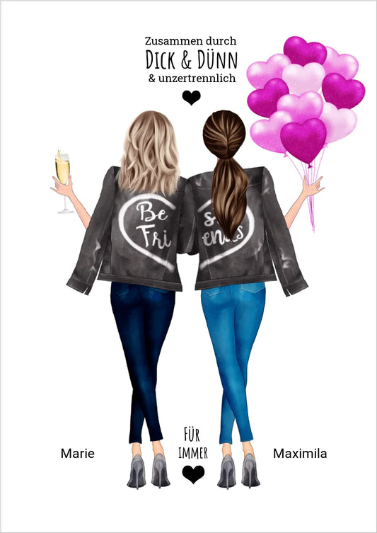 Geschenk Beste Freundin - 2 Freundinnen Poster personalisiert - Bild 2 Freundinnen, Geburtstagsgeschenk Freundin, Schwester