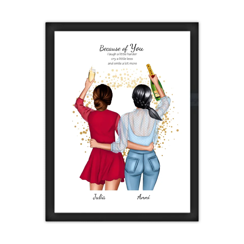 2 Freundinnen Bild | Poster Freundin Geschenk personalisiertes Geburtstagsgeschenk | Geburtstag Schwester, Mama, Kollegin