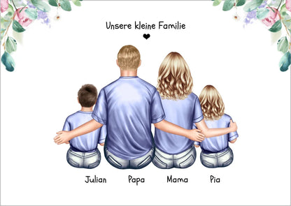 Personalisiertes Geschenk Familie Familienbild mit 2+3 Kindern