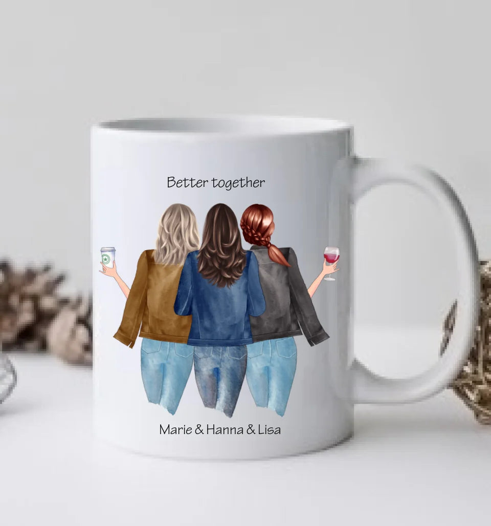 Geschenk 3 Beste Freundinnen Tasse mit Spruch personalisiert - Geburtstagsgeschenk, Weihnachtsgeschenk  Freundin