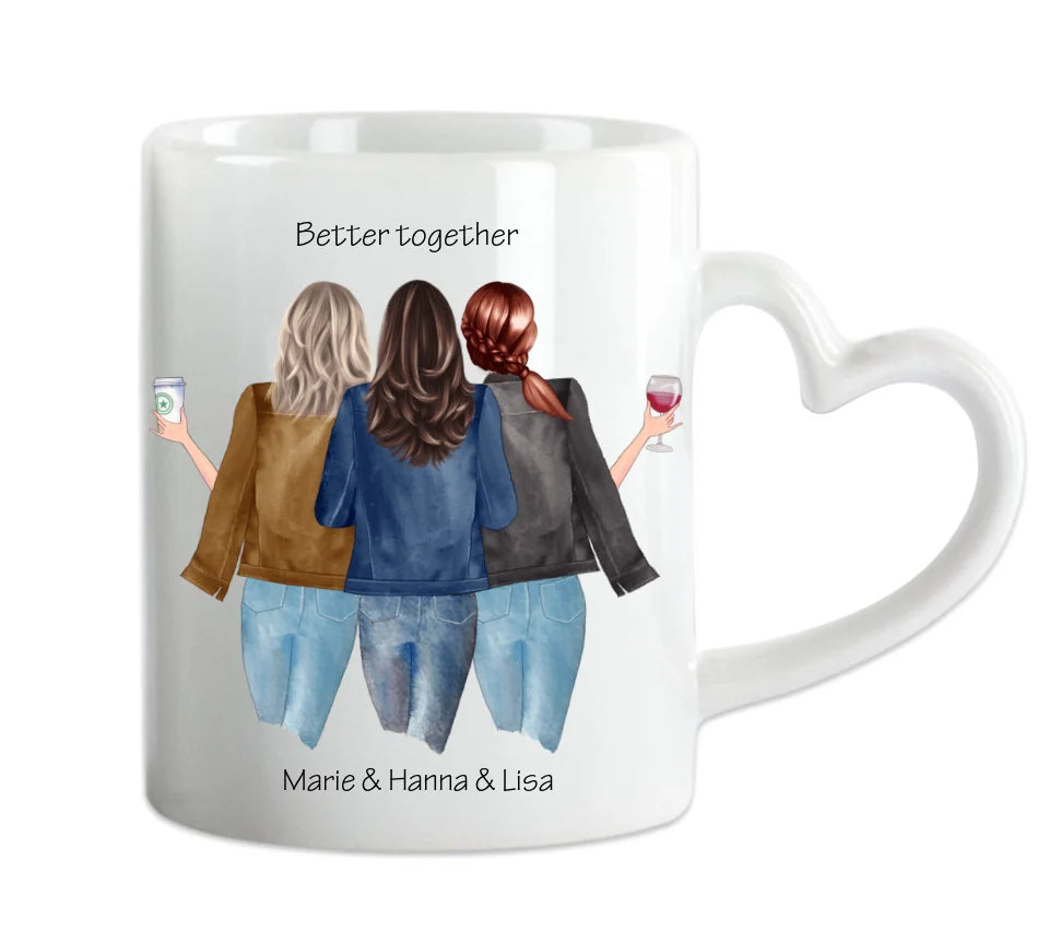 Geschenk 3 Beste Freundinnen Tasse mit Spruch personalisiert - Geburtstagsgeschenk, Weihnachtsgeschenk  Freundin