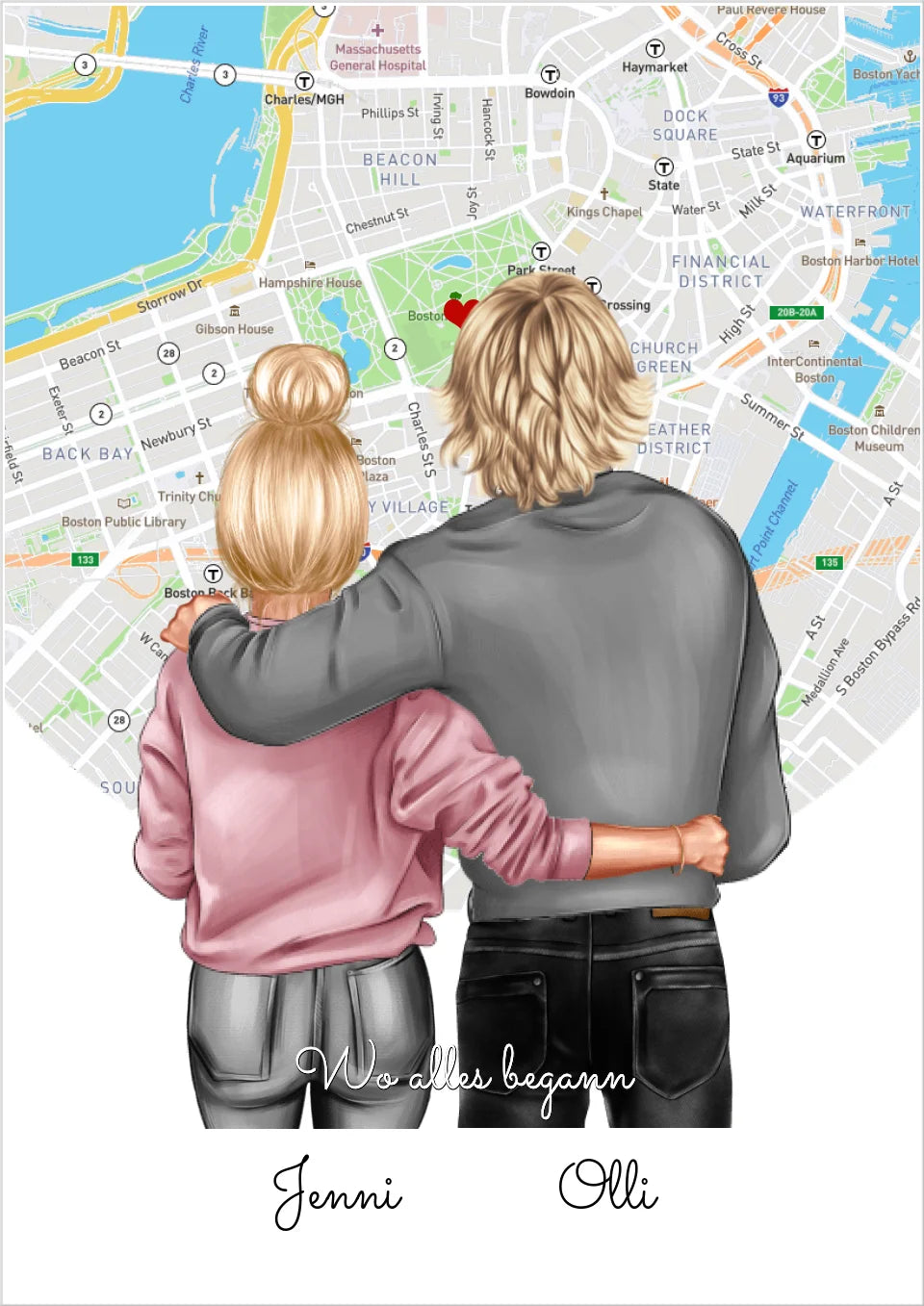 Personalisiertes Poster Geschenk für Freund / Freundin & Partnerin/Partner - Pärchen, Geschenk - Paar Bild mit Stadtkarte / Sternenkarte