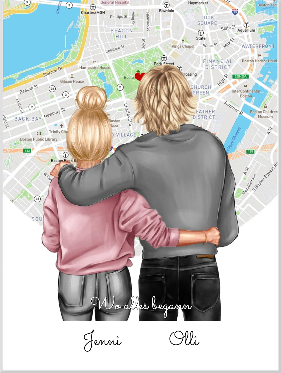 Personalisiertes Poster Geschenk für Freund / Freundin & Partnerin/Partner - Pärchen, Geschenk - Paar Bild mit Stadtkarte / Sternenkarte