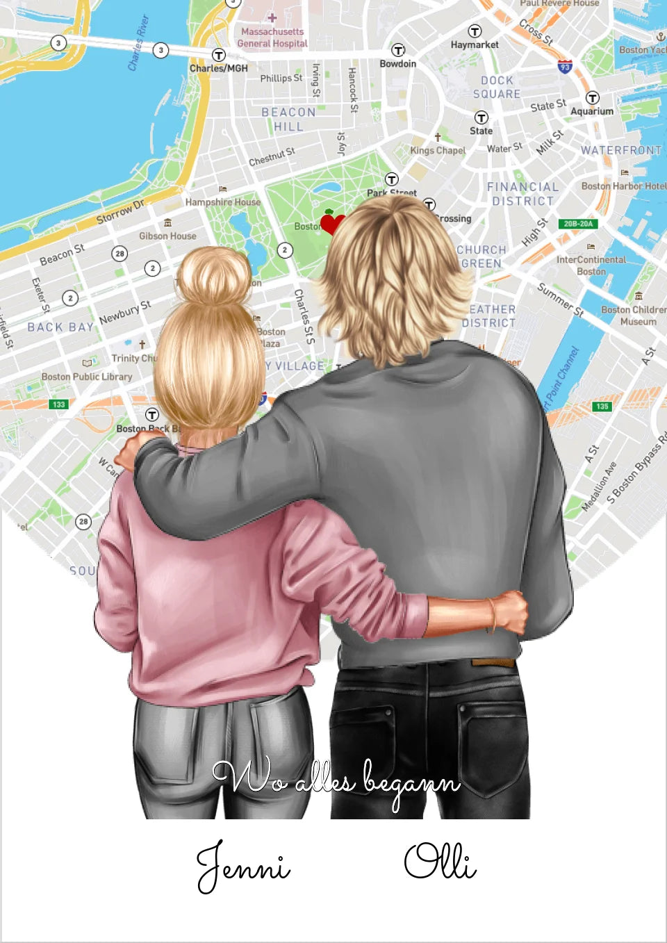 Personalisiertes Poster Geschenk für Freund / Freundin & Partnerin/Partner - Pärchen, Geschenk - Paar Bild mit Stadtkarte / Sternenkarte