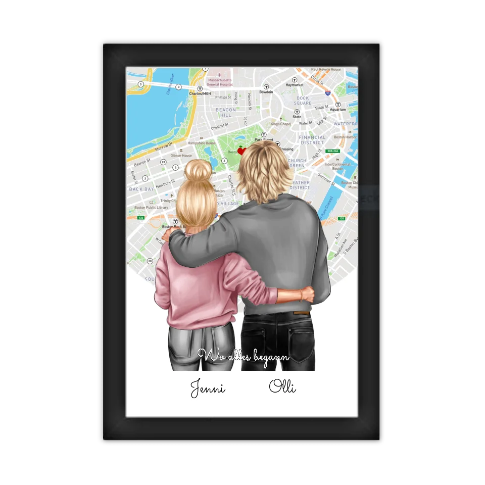 Personalisiertes Poster Geschenk für Freund / Freundin & Partnerin/Partner - Pärchen, Geschenk - Paar Bild mit Stadtkarte / Sternenkarte