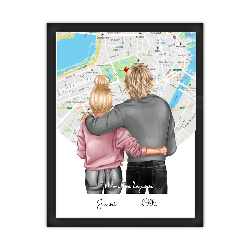 Personalisiertes Poster Geschenk für Freund / Freundin & Partnerin/Partner - Pärchen, Geschenk - Paar Bild mit Stadtkarte / Sternenkarte