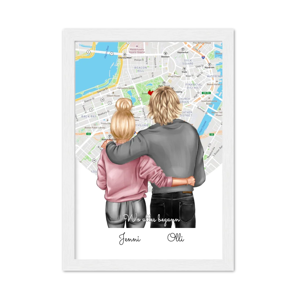 Personalisiertes Poster Geschenk für Freund / Freundin & Partnerin/Partner - Pärchen, Geschenk - Paar Bild mit Stadtkarte / Sternenkarte