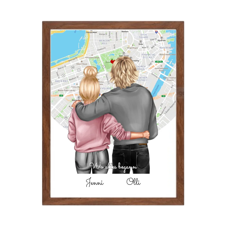 Personalisiertes Poster Geschenk für Freund / Freundin & Partnerin/Partner - Pärchen, Geschenk - Paar Bild mit Stadtkarte / Sternenkarte