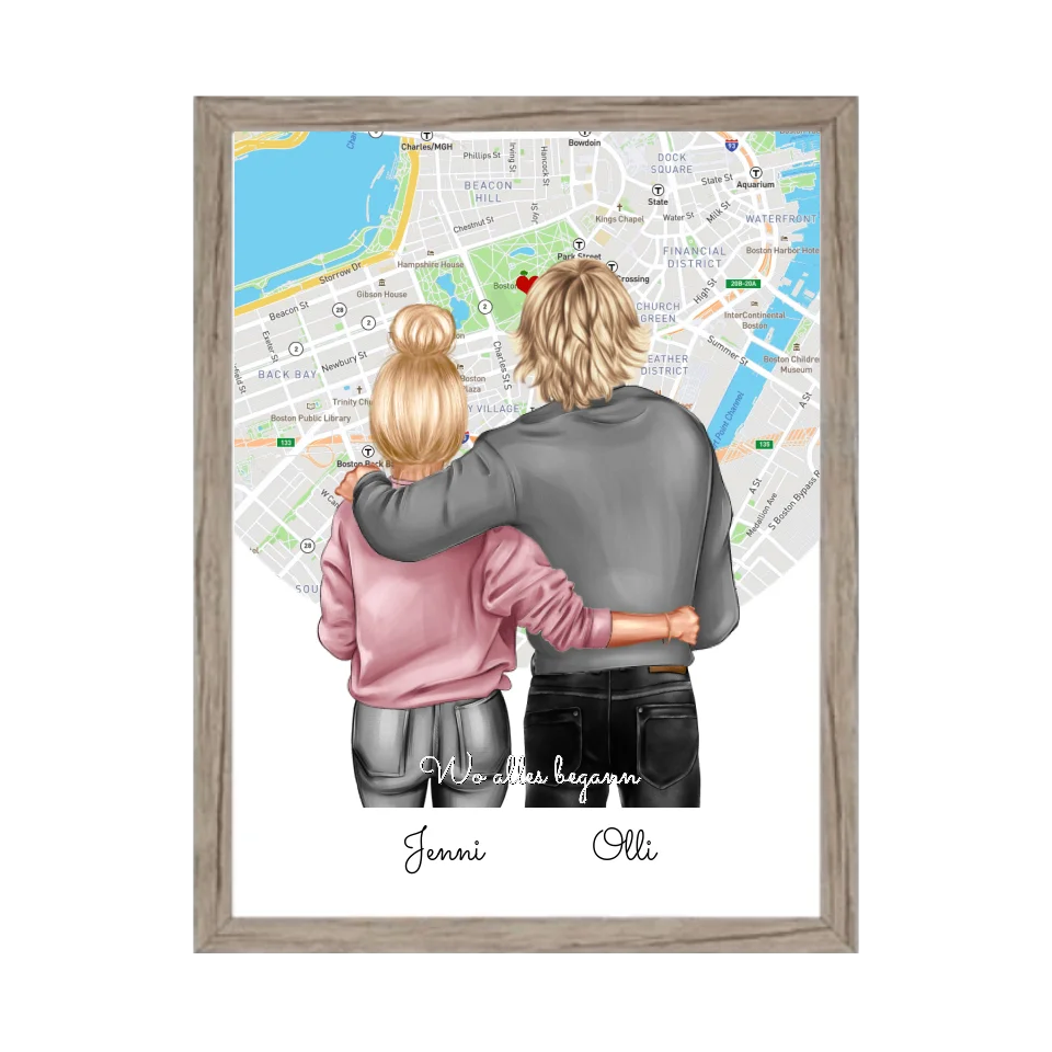 Personalisiertes Poster Geschenk für Freund / Freundin & Partnerin/Partner - Pärchen, Geschenk - Paar Bild mit Stadtkarte / Sternenkarte