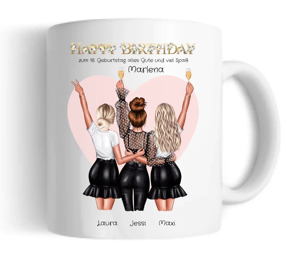 Personalisierte Tasse Geburtstag Geschenk für Frauen - Geschenk für  Freundin / 3 Freundinnen, Schwester, Mädchen mit Name