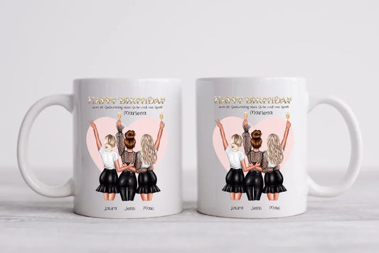 Personalisierte Tasse für Beste Freundin - 3 Freundinnen Geburtstagsgeschenk