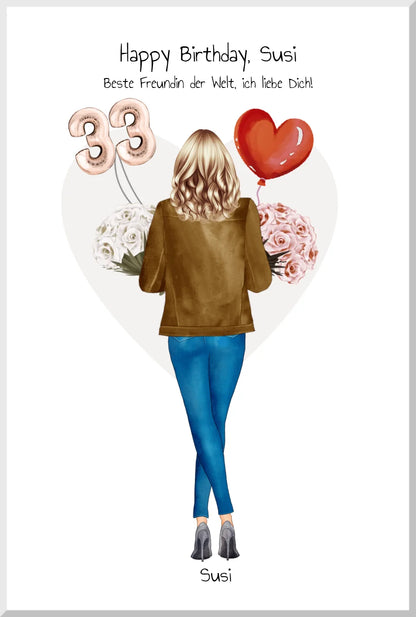 33. Geburtstag Bild Frau Geschenk personalisiert | Geburtstagsgeschenk 30, 35, 40 Schwester, Mama, Kollegin Leinwanddruck Leinwandbild