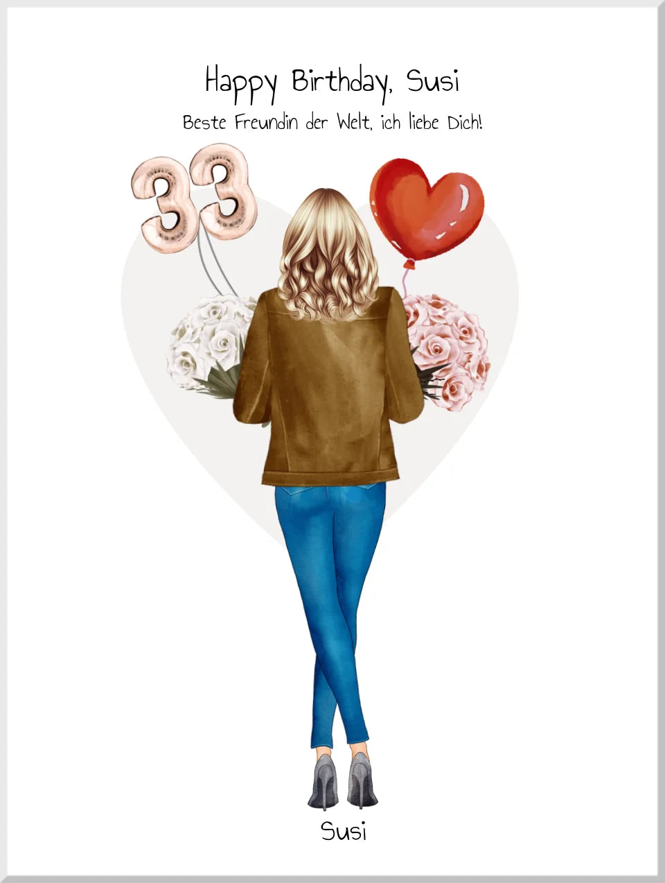 33. Geburtstag Bild Frau Geschenk personalisiert | Geburtstagsgeschenk 30, 35, 40 Schwester, Mama, Kollegin Leinwanddruck Leinwandbild