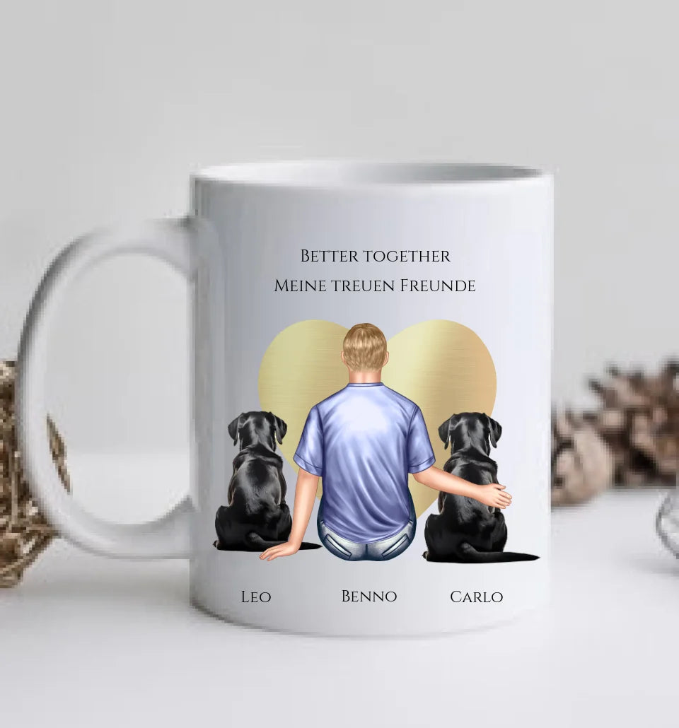 Personalisierte Tasse Geschenk Hundebesitzer - Mann/ Freund  mit 2 Hunden - Geburtstagsgeschenk Weihnachtsgeschenk