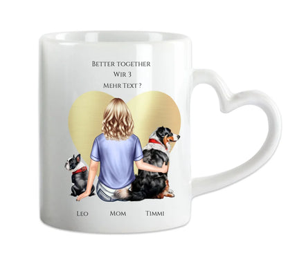 Personalisiertes Geschenk Mädchen / Frau mit 2 Hunden personalisierte Tasse - Geburtstagsgeschenk  Hundebesitzerin Weihnachtsgeschenk