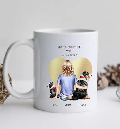 Personalisiertes Geschenk Mädchen / Frau mit 2 Hunden personalisierte Tasse - Geburtstagsgeschenk  Hundebesitzerin Weihnachtsgeschenk