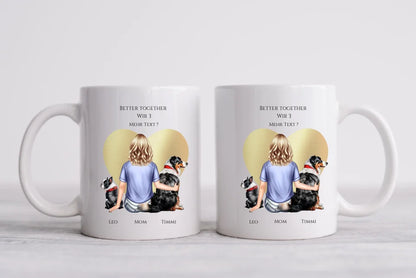 Personalisiertes Geschenk Mädchen / Frau mit 2 Hunden personalisierte Tasse - Geburtstagsgeschenk  Hundebesitzerin Weihnachtsgeschenk