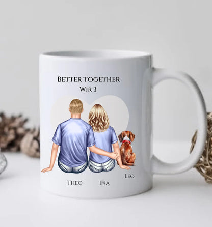 Geschenk Hundebesitzer personalisiert - Paar mit Hund - Personalisierte Tasse Geburtstagsgeschenk, Weihnachtsgeschenk