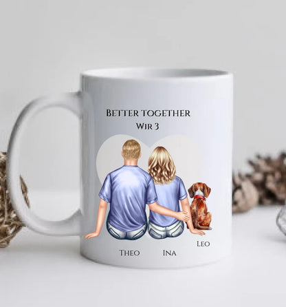 Geschenk Hundebesitzer personalisiert - Paar mit Hund - Personalisierte Tasse Geburtstagsgeschenk, Weihnachtsgeschenk