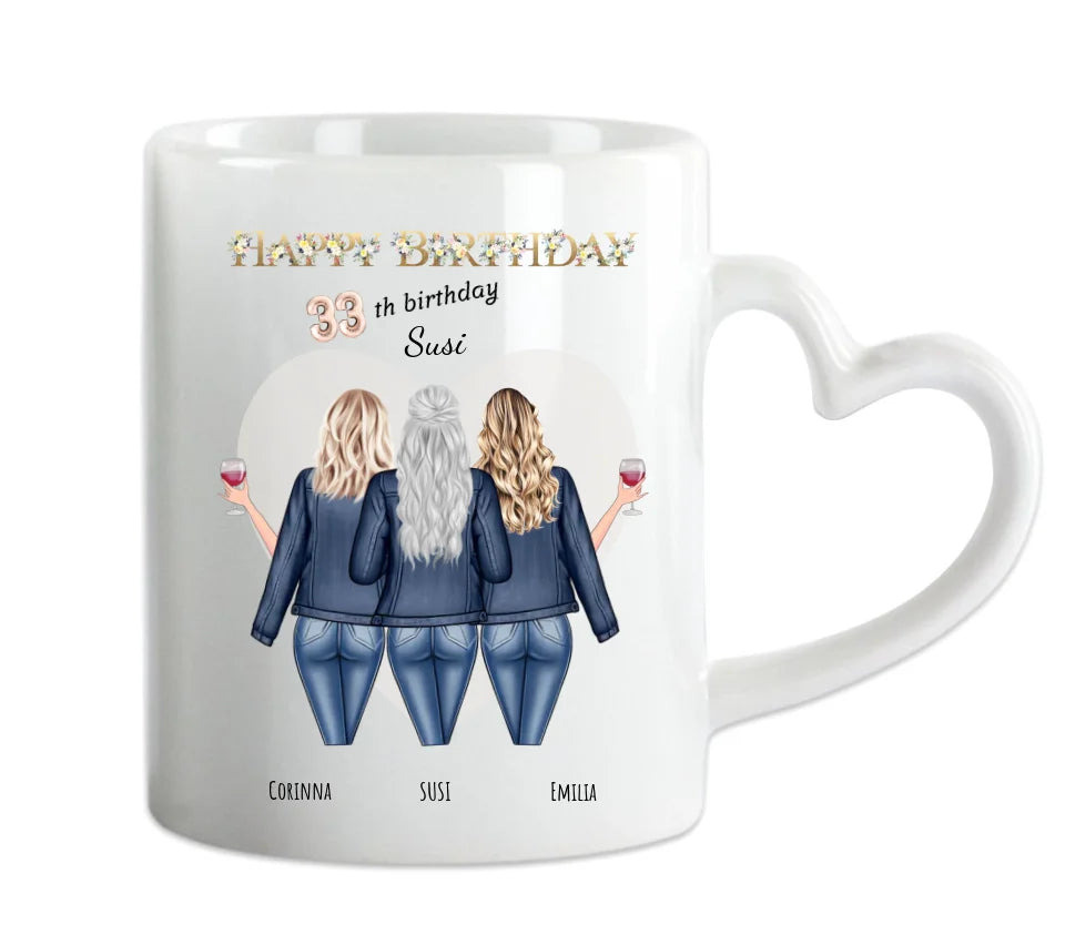 Personalisierte Tasse zum 33. Geburtstag Geschenk für Frauen - Geschenk für Freundin / 3 Freundinnen mit Name