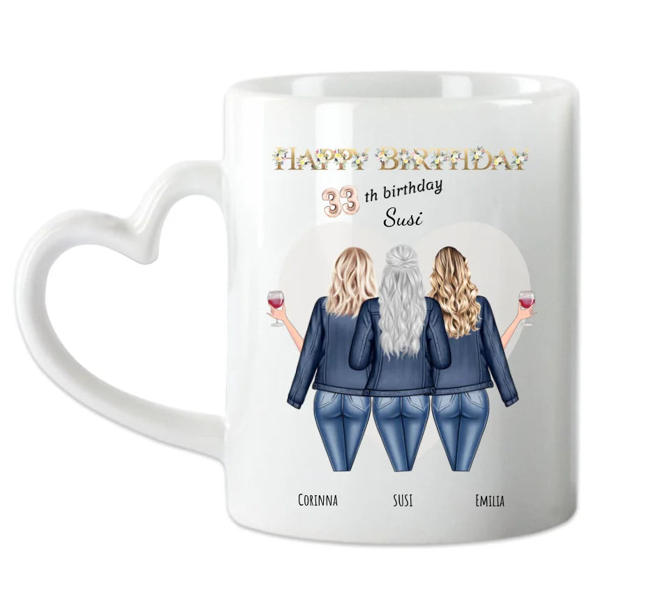 Personalisierte Tasse zum 33. Geburtstag Geschenk für Frauen - Geschenk für Freundin / 3 Freundinnen mit Name