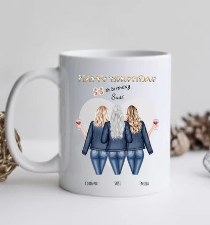 Personalisierte Tasse zum 33. Geburtstag Geschenk für Frauen - Geschenk für Freundin / 3 Freundinnen mit Name