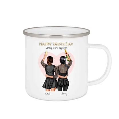 Geschenk Gburtstag Freundin - Personalisierte Tasse - 2 beste Freundinnen Geburtstagsgeschenk - Emaille Tasse