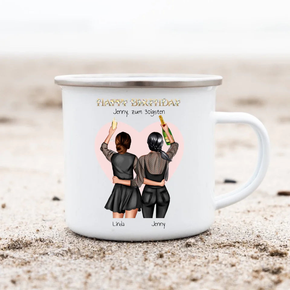 Geschenk Gburtstag Freundin - Personalisierte Tasse - 2 beste Freundinnen Geburtstagsgeschenk - Emaille Tasse